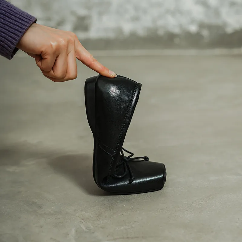 Spring single shoes, square toe, chunky heel, low heel, cowhide fashion women's shoes, size 3-14o