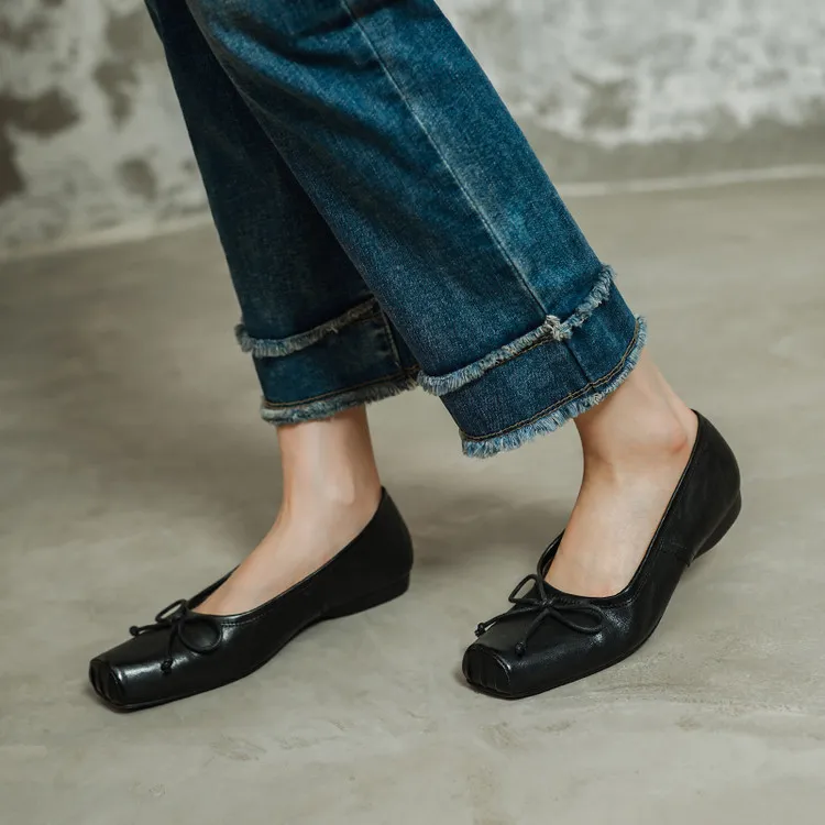 Spring single shoes, square toe, chunky heel, low heel, cowhide fashion women's shoes, size 3-14o