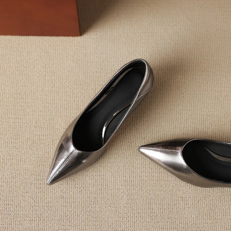 Spring single shoes, pointed toe, low-cut, wedge heel, elegant cowhide fashion women's shoes, size 3-17o