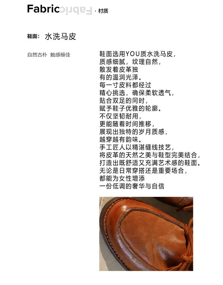Handmade leather women's shoes, spring style, single shoes, round toe, lace-up, chunky heel, low heel, comfortable women's shoes, 3-14s.