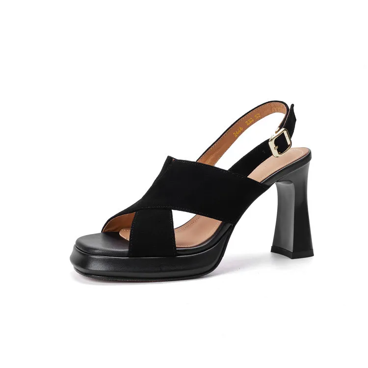 Summer sandals, round toe, thick sole, chunky heel, high heel, buckle, fashion women's shoes 3-19b