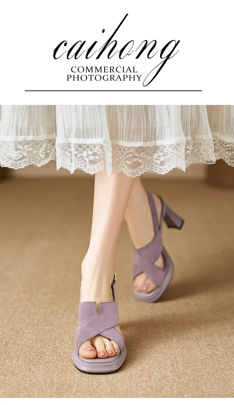 Summer sandals, round toe, thick sole, chunky heel, high heel, buckle, fashion women's shoes 3-19b