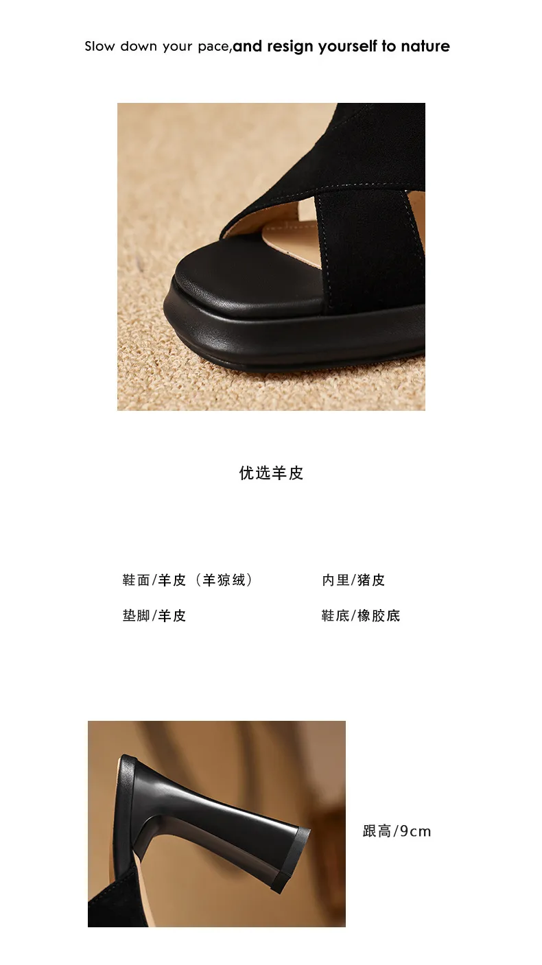 Summer sandals, round toe, thick sole, chunky heel, high heel, buckle, fashion women's shoes 3-19b