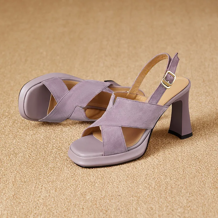 Summer sandals, round toe, thick sole, chunky heel, high heel, buckle, fashion women's shoes 3-19b