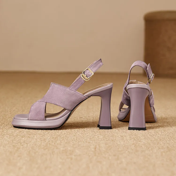 Summer sandals, round toe, thick sole, chunky heel, high heel, buckle, fashion women's shoes 3-19b