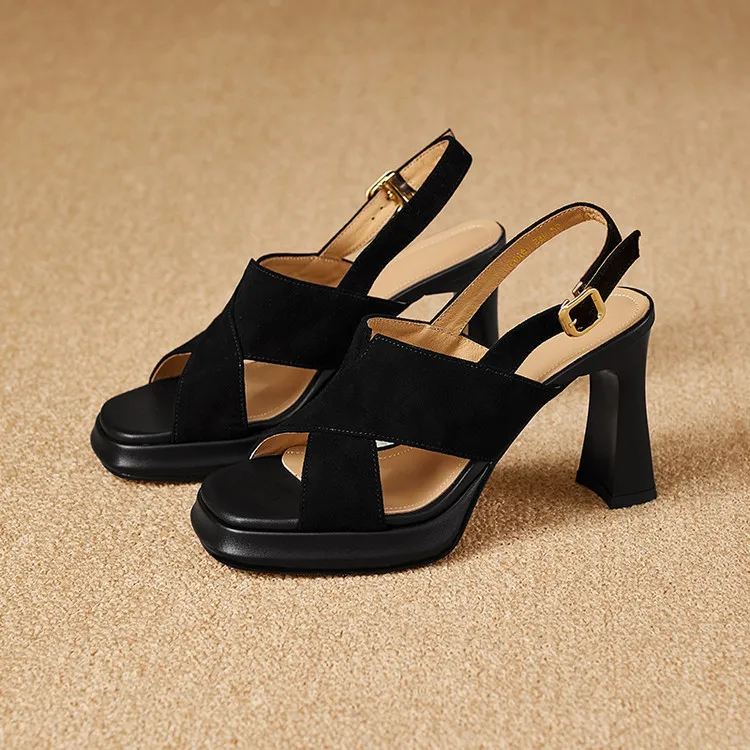 Summer sandals, round toe, thick sole, chunky heel, high heel, buckle, fashion women's shoes 3-19b
