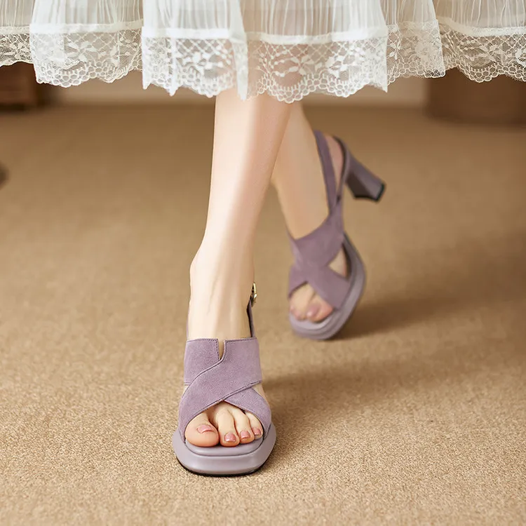 Summer sandals, round toe, thick sole, chunky heel, high heel, buckle, fashion women's shoes 3-19b