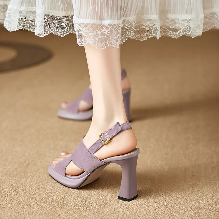 Summer sandals, round toe, thick sole, chunky heel, high heel, buckle, fashion women's shoes 3-19b