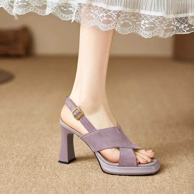 Summer sandals, round toe, thick sole, chunky heel, high heel, buckle, fashion women's shoes 3-19b
