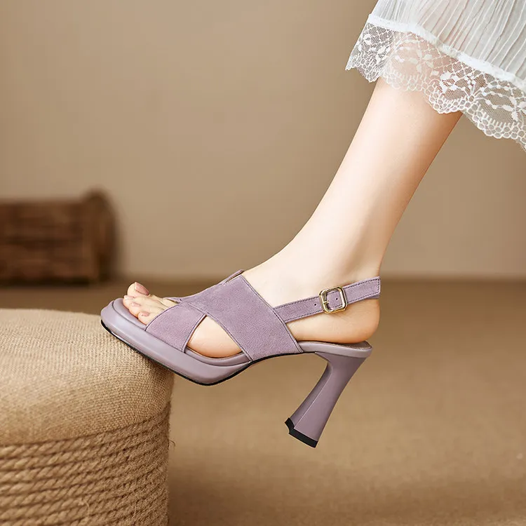 Summer sandals, round toe, thick sole, chunky heel, high heel, buckle, fashion women's shoes 3-19b