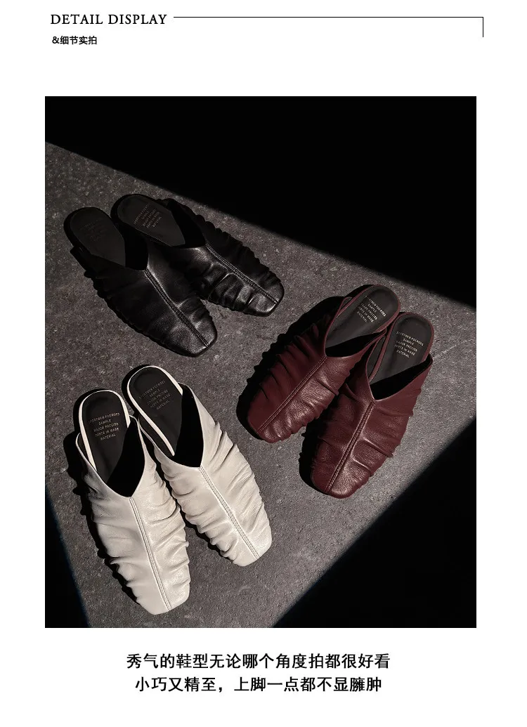 Spring Slippers, Square Toe, Flat, Closed Toe, Fashionable Sheepskin Women's Shoes, 3-19j