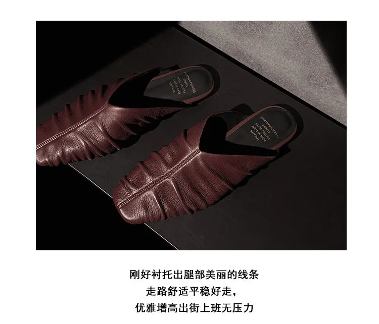 Spring Slippers, Square Toe, Flat, Closed Toe, Fashionable Sheepskin Women's Shoes, 3-19j