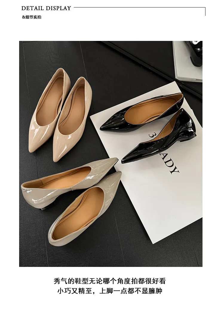 Spring pointed-toe slip-on patent leather single shoes 3-19k