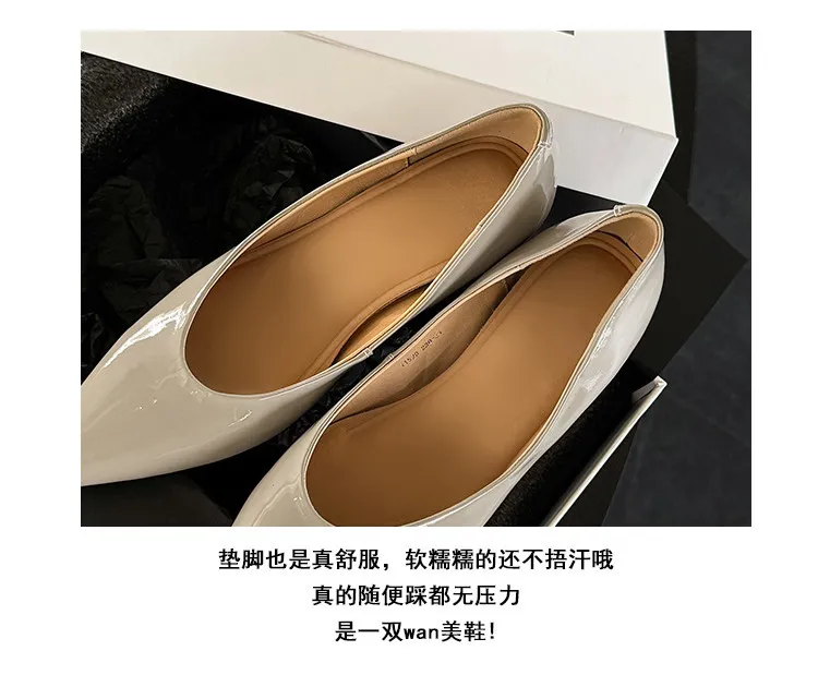 Spring pointed-toe slip-on patent leather single shoes 3-19k