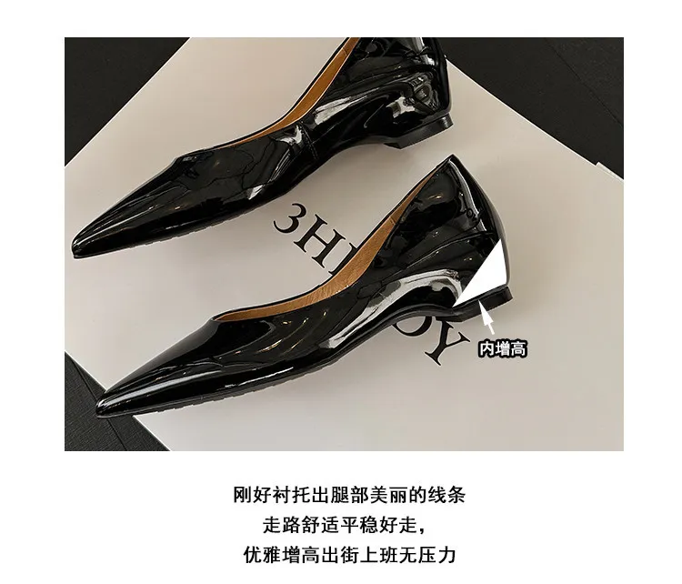 Spring pointed-toe slip-on patent leather single shoes 3-19k