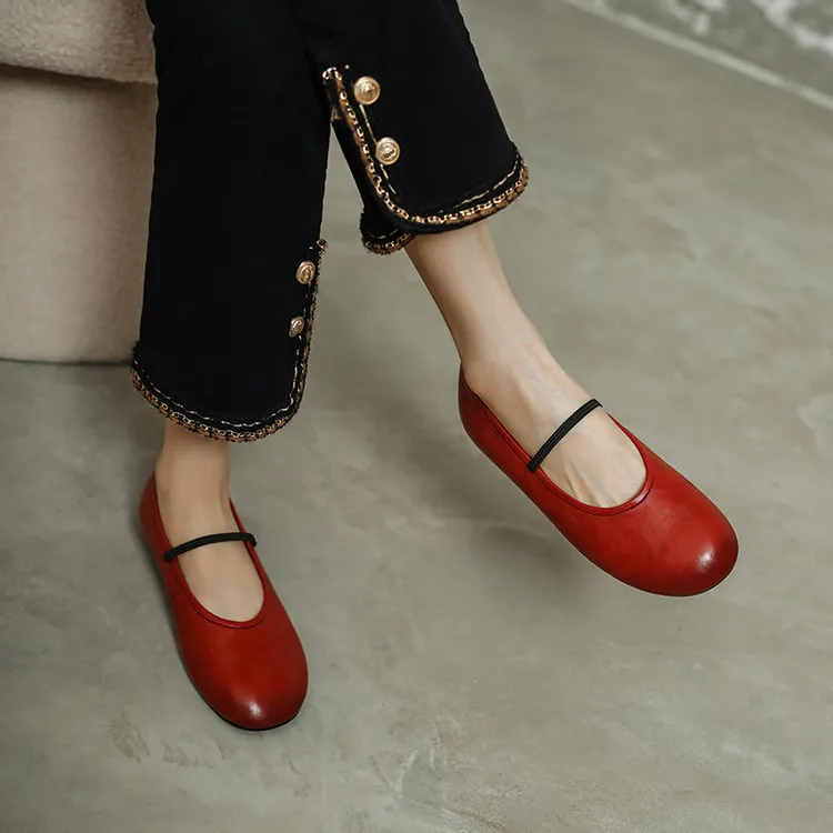 Spring single shoes, round toe, flat, cowhide, simple and comfortable women's shoes, 3-14n