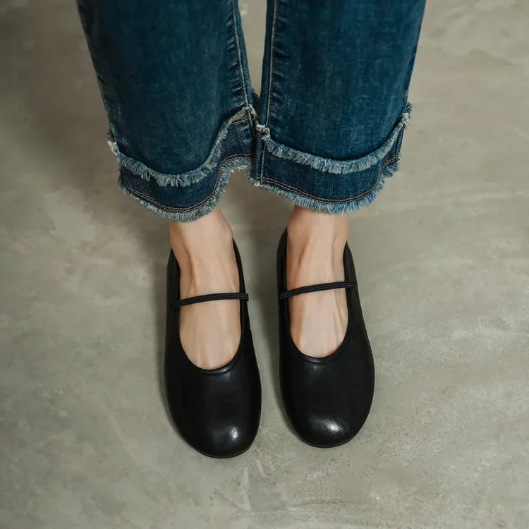 Spring single shoes, round toe, flat, cowhide, simple and comfortable women's shoes, 3-14n