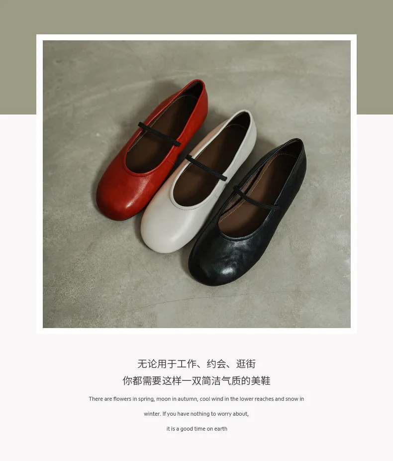 Spring single shoes, round toe, flat, cowhide, simple and comfortable women's shoes, 3-14n