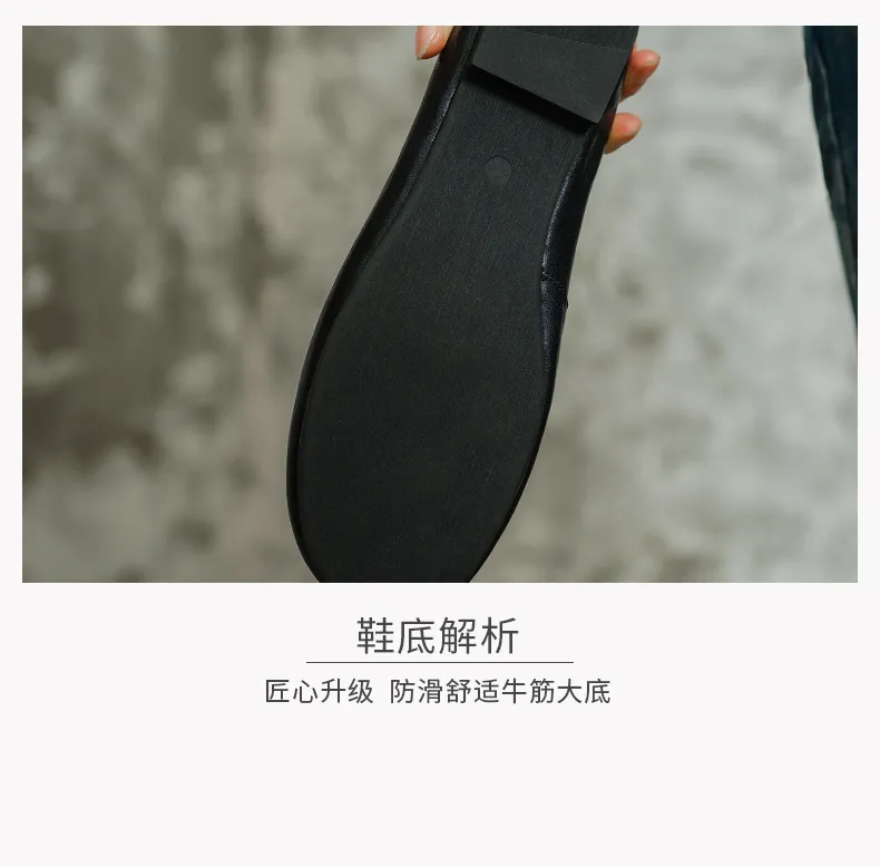 Spring single shoes, round toe, flat, cowhide, simple and comfortable women's shoes, 3-14n