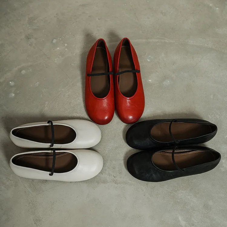 Spring single shoes, round toe, flat, cowhide, simple and comfortable women's shoes, 3-14n