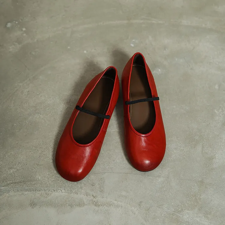 Spring single shoes, round toe, flat, cowhide, simple and comfortable women's shoes, 3-14n
