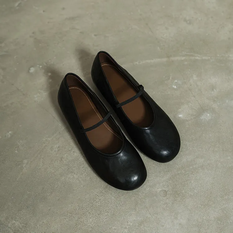 Spring single shoes, round toe, flat, cowhide, simple and comfortable women's shoes, 3-14n