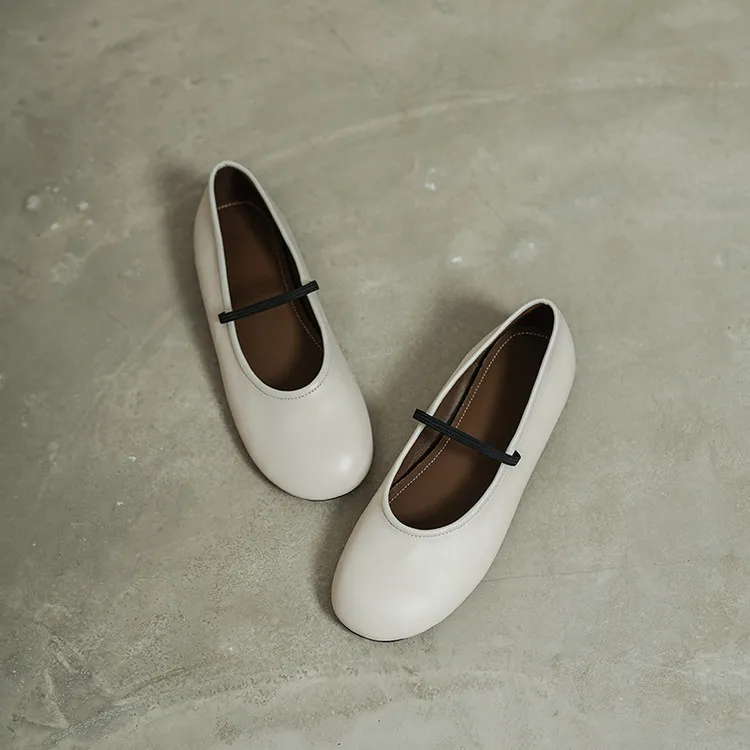 Spring single shoes, round toe, flat, cowhide, simple and comfortable women's shoes, 3-14n