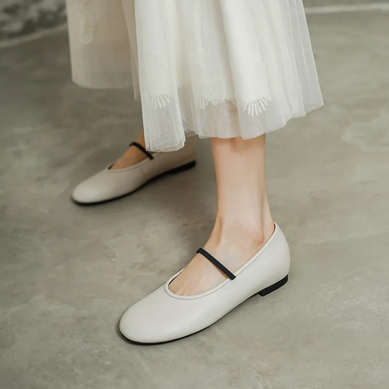Spring single shoes, round toe, flat, cowhide, simple and comfortable women's shoes, 3-14n