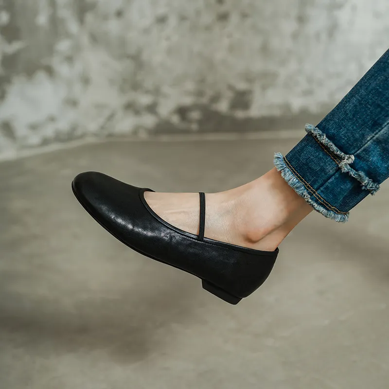 Spring single shoes, round toe, flat, cowhide, simple and comfortable women's shoes, 3-14n