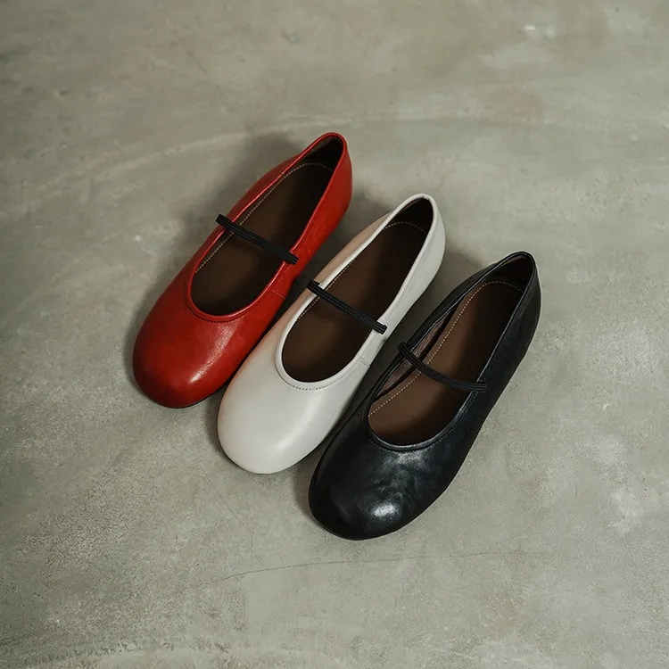 Spring single shoes, round toe, flat, cowhide, simple and comfortable women's shoes, 3-14n