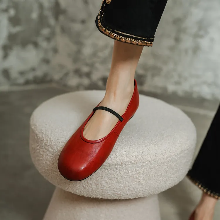 Spring single shoes, round toe, flat, cowhide, simple and comfortable women's shoes, 3-14n