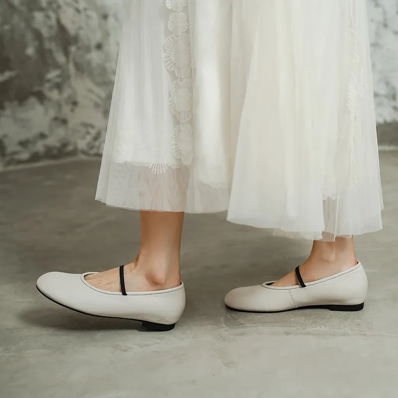 Spring single shoes, round toe, flat, cowhide, simple and comfortable women's shoes, 3-14n
