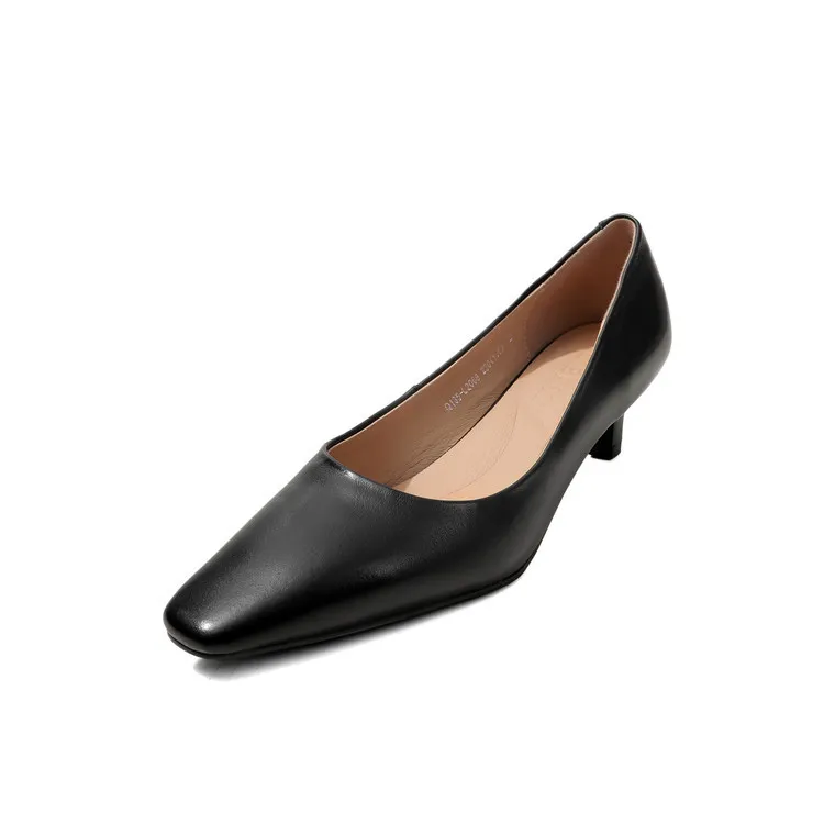 Spring square-toe low-cut single shoes, high-heeled cowhide leather, fashionable and elegant women's shoes, 3-17c