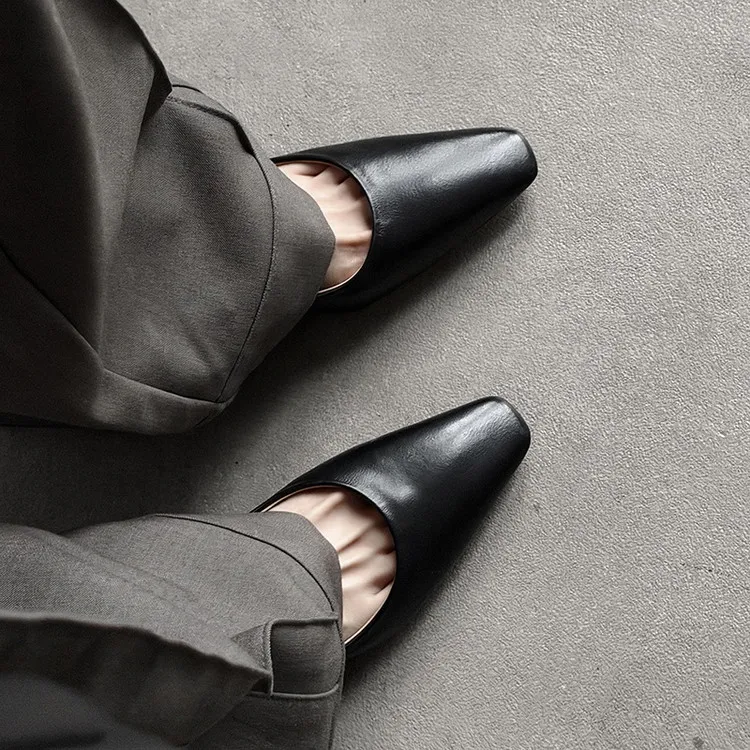 Spring square-toe low-cut single shoes, high-heeled cowhide leather, fashionable and elegant women's shoes, 3-17c