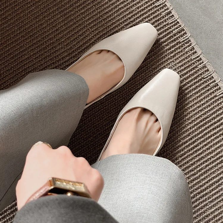 Spring square-toe low-cut single shoes, high-heeled cowhide leather, fashionable and elegant women's shoes, 3-17c