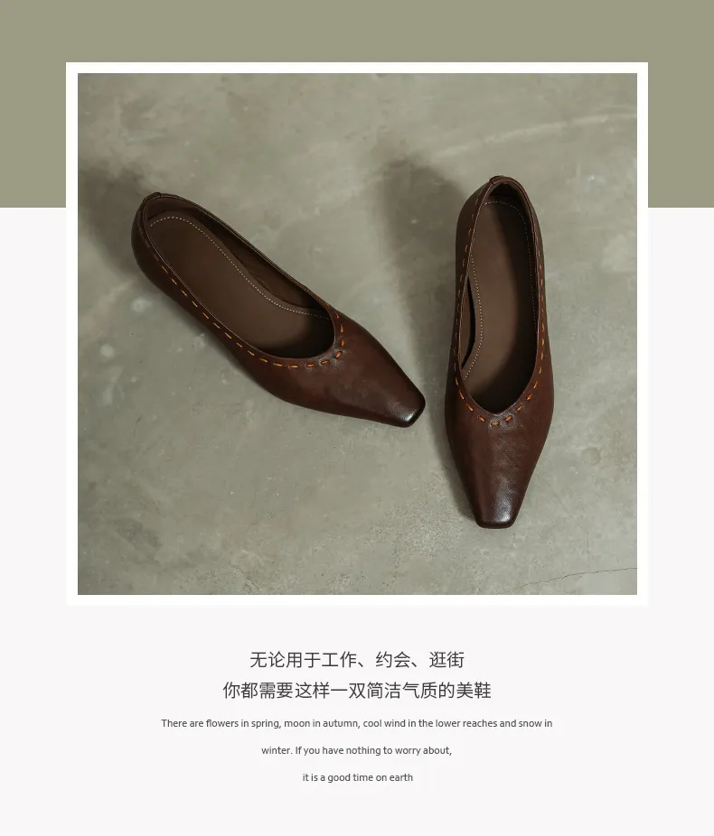 Spring single shoes, square toe, chunky heel, high heel, low mouth, fashion cowhide women's shoes, 3-14L