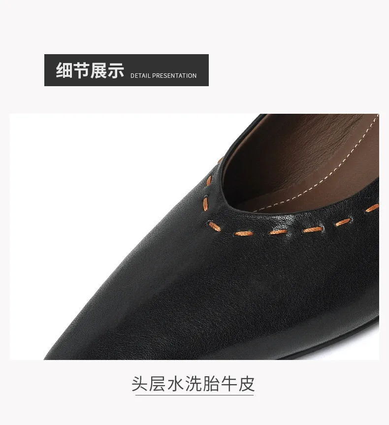 Spring single shoes, square toe, chunky heel, high heel, low mouth, fashion cowhide women's shoes, 3-14L