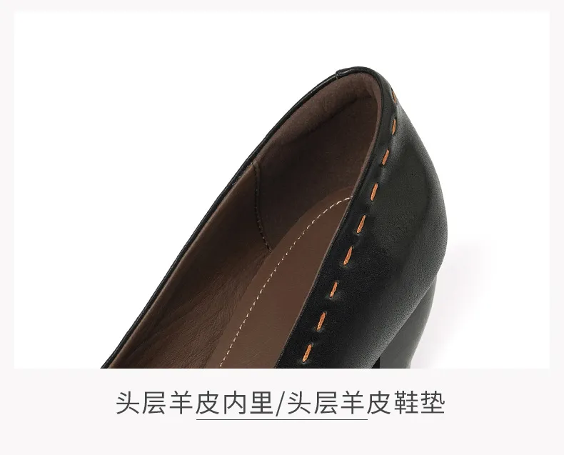 Spring single shoes, square toe, chunky heel, high heel, low mouth, fashion cowhide women's shoes, 3-14L