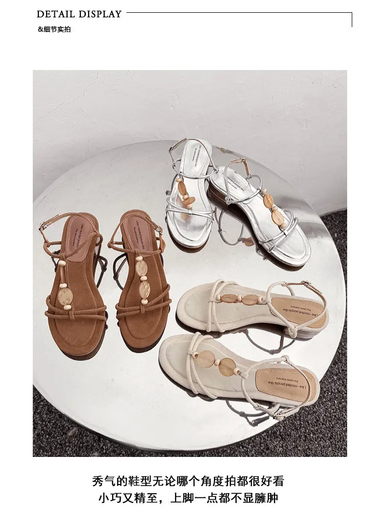 Summer sandals, round toe, chunky heel, low heel, buckle, fashion women's shoes, 3-19o