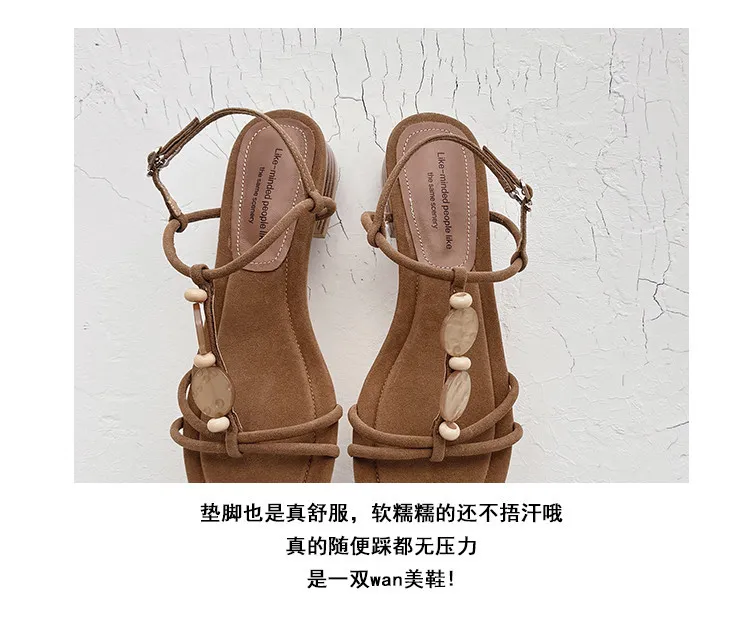 Summer sandals, round toe, chunky heel, low heel, buckle, fashion women's shoes, 3-19o