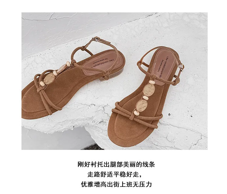 Summer sandals, round toe, chunky heel, low heel, buckle, fashion women's shoes, 3-19o