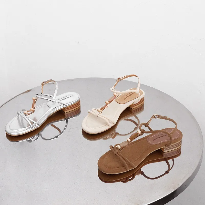 Summer sandals, round toe, chunky heel, low heel, buckle, fashion women's shoes, 3-19o