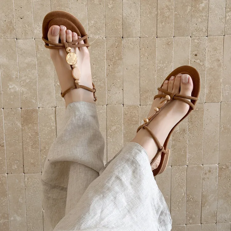 Summer sandals, round toe, chunky heel, low heel, buckle, fashion women's shoes, 3-19o