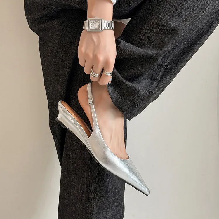 Spring pointed-toe wedge heel fashion leather women's shoes 3-17k