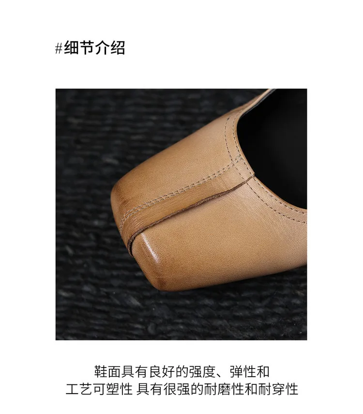 Spring women's shoes, square toe, high heel, wedge heel, buckle, cowhide leather, sizes 3-17L