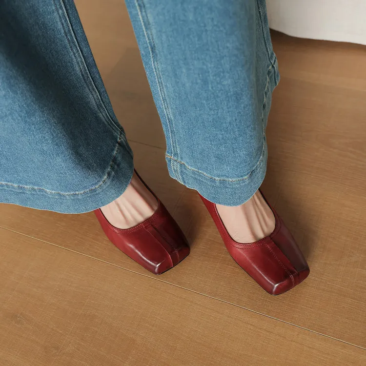 Spring women's shoes, square toe, high heel, wedge heel, buckle, cowhide leather, sizes 3-17L