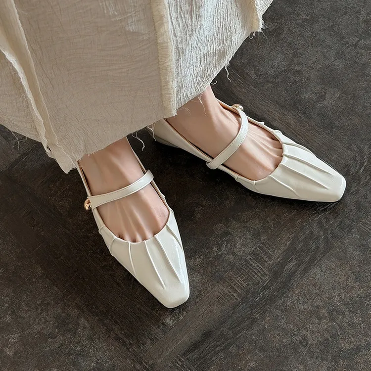 Spring single-shoe square-toe heeled sheepskin fashion women's shoes 3-17y