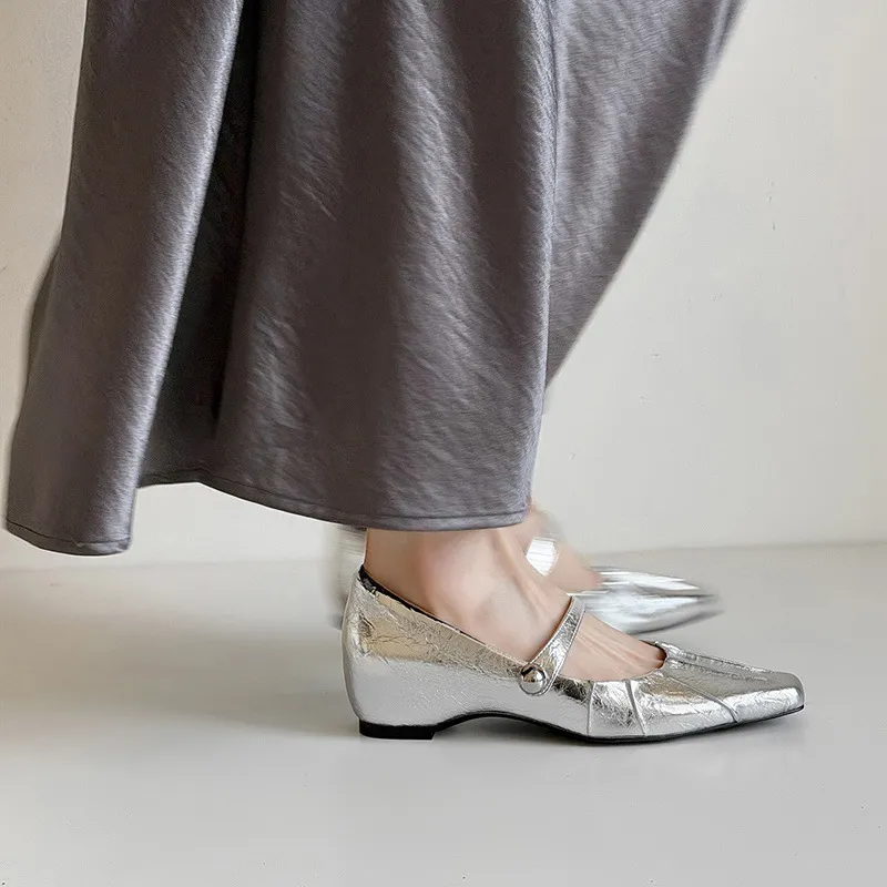 Spring single-shoe square-toe heeled sheepskin fashion women's shoes 3-17y