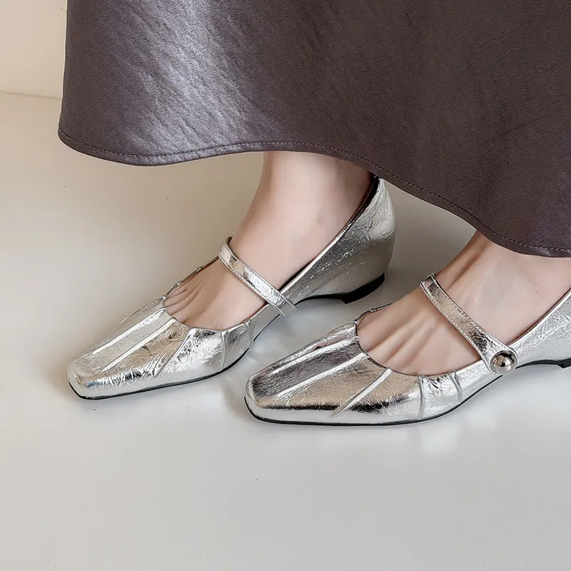 Spring single-shoe square-toe heeled sheepskin fashion women's shoes 3-17y