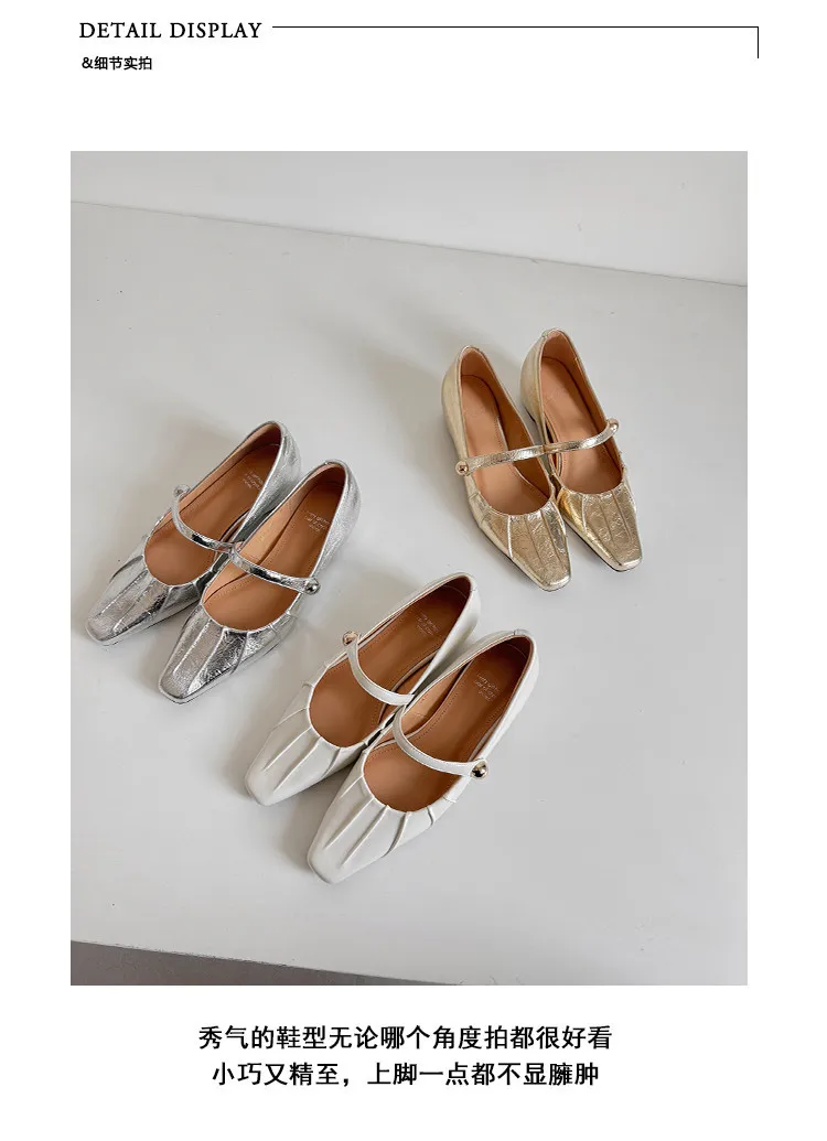 Spring single-shoe square-toe heeled sheepskin fashion women's shoes 3-17y